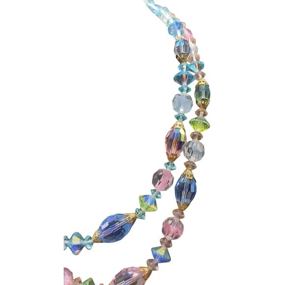 Pastel Translucent Beaded Necklace 16" Multishape Glass Beads Gold Tone Spacers - Picture 16 of 16